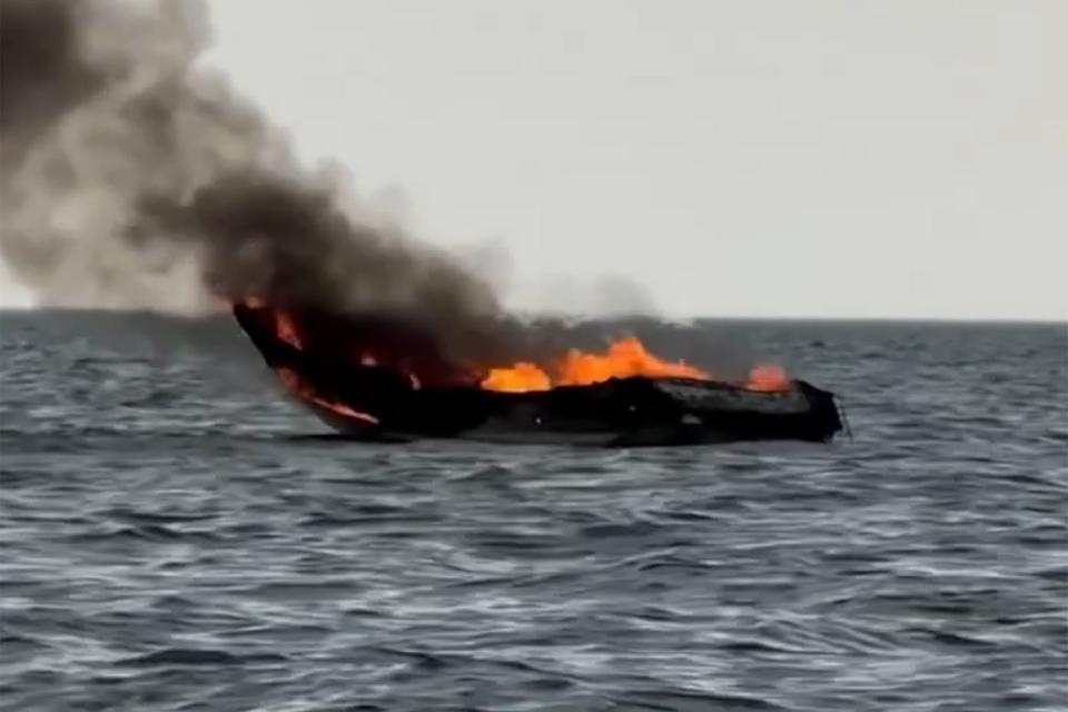 <p>Tow Boat US</p> Scene from a boat explosion in Lake Michigan on July 23, 2024