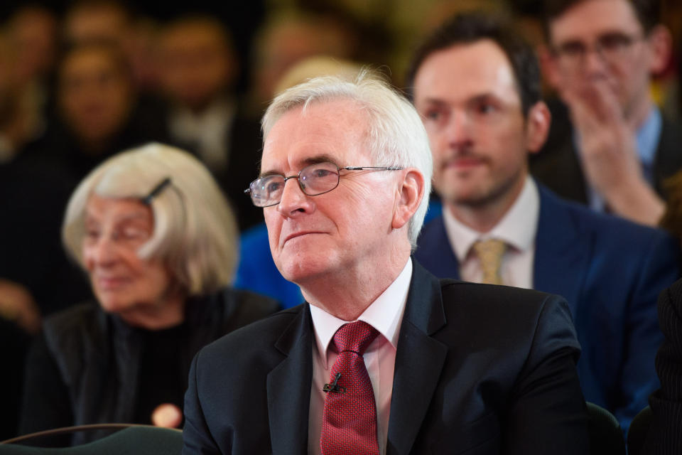 Shadow chancellor John McDonnell gives a speech on the economy, as part of Labour's general election campaign, at Church House in Westminster, London. Picture date: Tuesday November 19, 2019. Photo credit should read: Matt Crossick/Empics