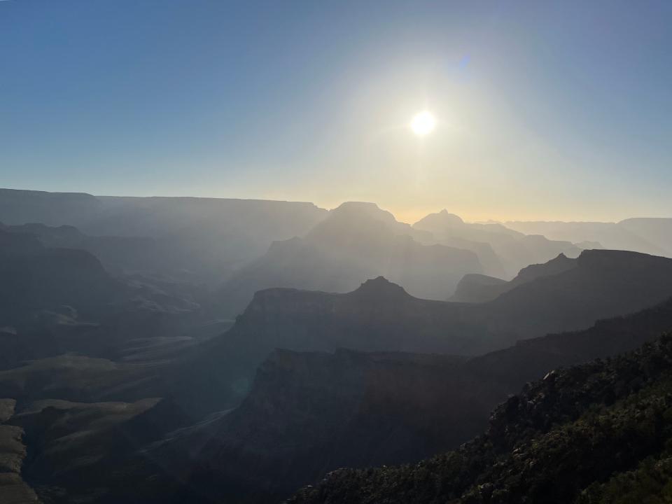 The top of the Grand Canyon at sunrise.
