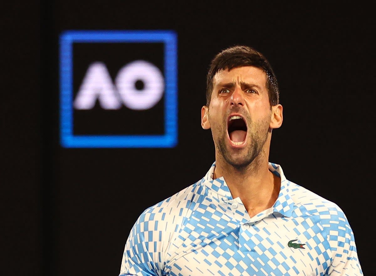 Novak Djokovic celebrates against Andrey Rublev (REUTERS)