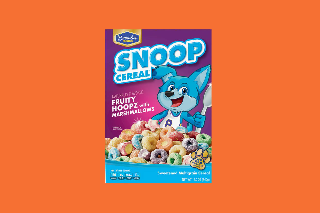 Snoop cereal on an orange background. (Broadus Foods)