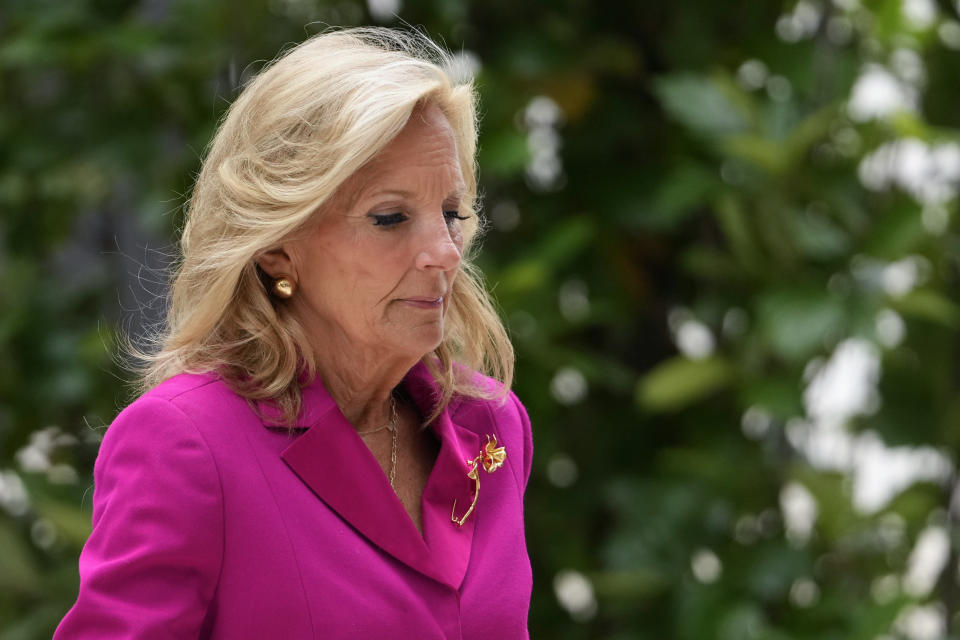 First lady Jill Biden arrives at federal court, Wednesday, June 5, 2024, in Wilmington, Del. (AP Photo/Matt Slocum)