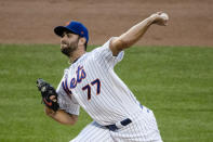 New York Mets' David Peterson delivers a pitch during the first inning of a baseball game against the Miami Marlins Saturday, Aug. 8, 2020, in New York. (AP Photo/Frank Franklin II)