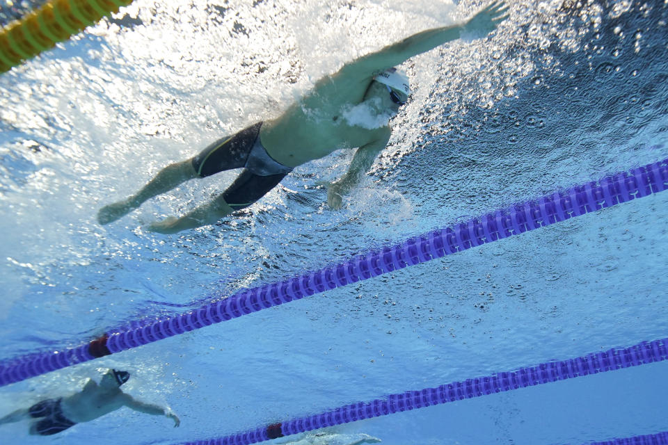 United States' Chase Kalisz swims to win the gold medal in the 400-meter individual medley at the 2020 Summer Olympics, Sunday, July 25, 2021, in Tokyo. (AP Photo/David J. Phillip)