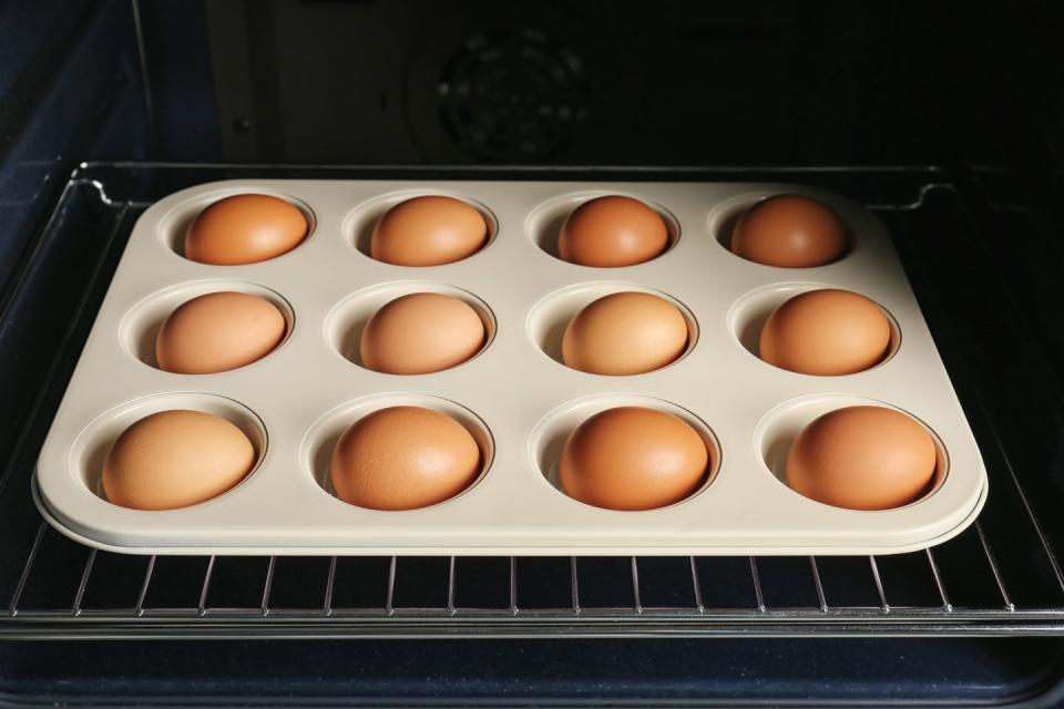 <p>Hard-boiled eggs are another great breakfast to eat on the go or eat quickly, but making them isn't exactly a fast process. Whether you need to make a whole bunch for the family or you just want them to be ready for you each morning, a good solution is to make a big batch in the oven. <a href="https://www.allrecipes.com/recipe/232024/hard-boiled-eggs-in-the-oven/" rel="nofollow noopener" target="_blank" data-ylk="slk:Check out this recipe;elm:context_link;itc:0;sec:content-canvas" class="link ">Check out this recipe</a> to learn how to do it.</p>