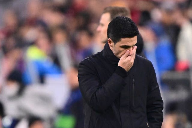 Arsenal’s manager Mikel Arteta reacts during the Champions League game at Bayern Munich