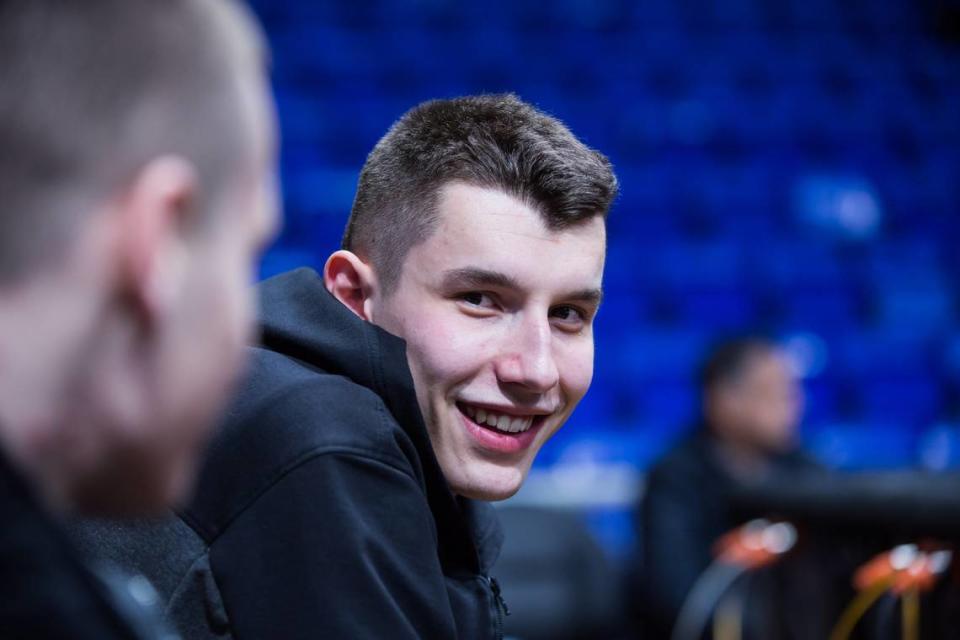 Zvonimir Ivisic committed to the Kentucky men’s basketball team in August for this coming season. Ivisic was listed on his 2023 NBA Draft profile page as being 7-foot-2 and 220 pounds. Filip Roganovic/SC Derby