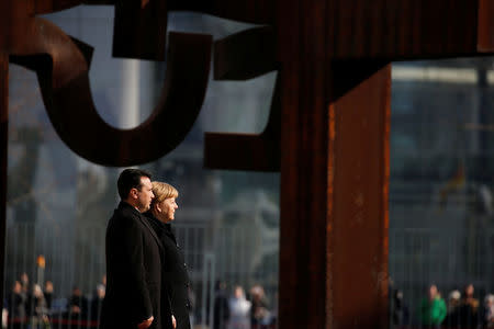 Chancellor Angela Merkel receives Macedonian Premier Zoran Zaev for talks in the Chancellery in Berlin, Germany, February 21, 2018. REUTERS/Axel Schmidt