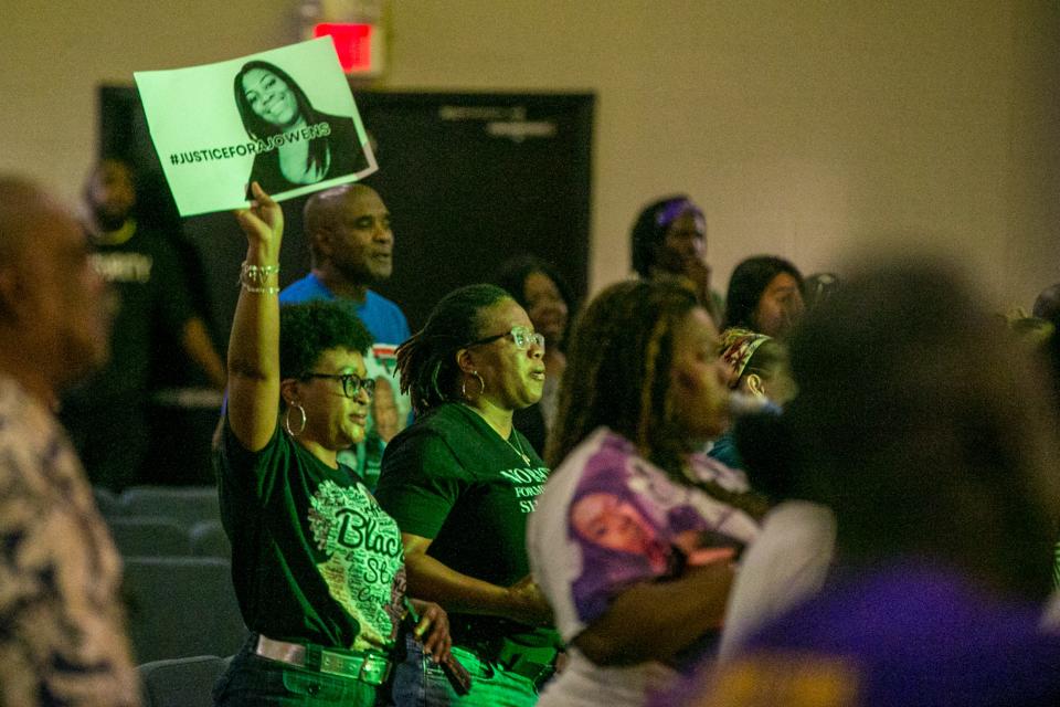 Attendees call for justice for AJ during the National Day of Righteous Outrage Justice for Ajike Owens on Saturday at Kingdom Revival Church in Ocala.