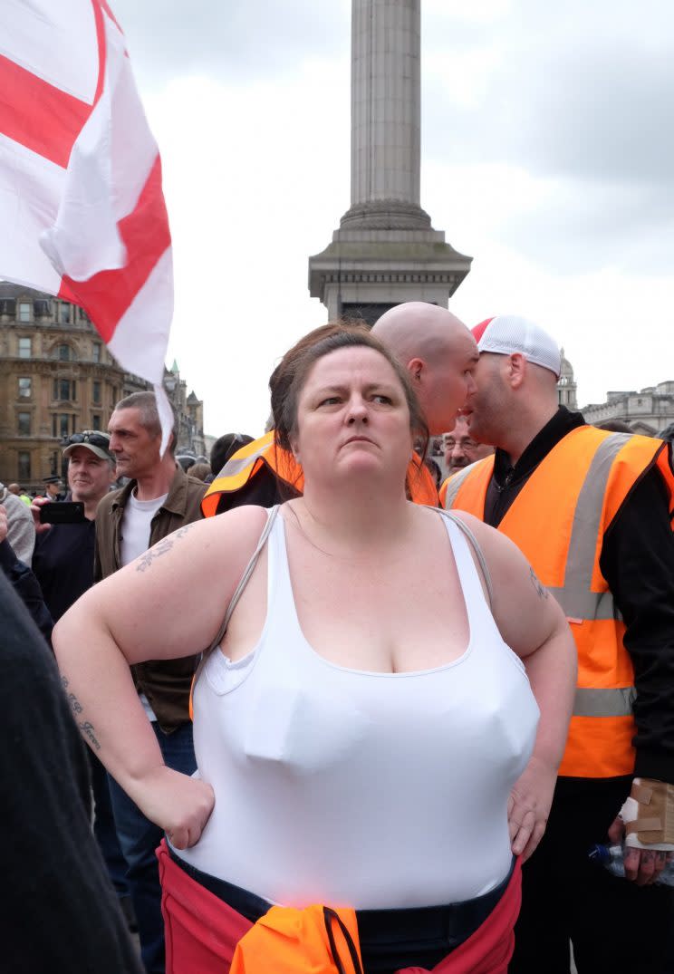 A protester at a Britain First demonstration (Rex)