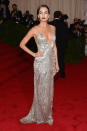 BEST: Camilla Belle's beaded Ralph Lauren gown was accented with dark lips and sleek hair. The incredible silver dress fit her perfectly.