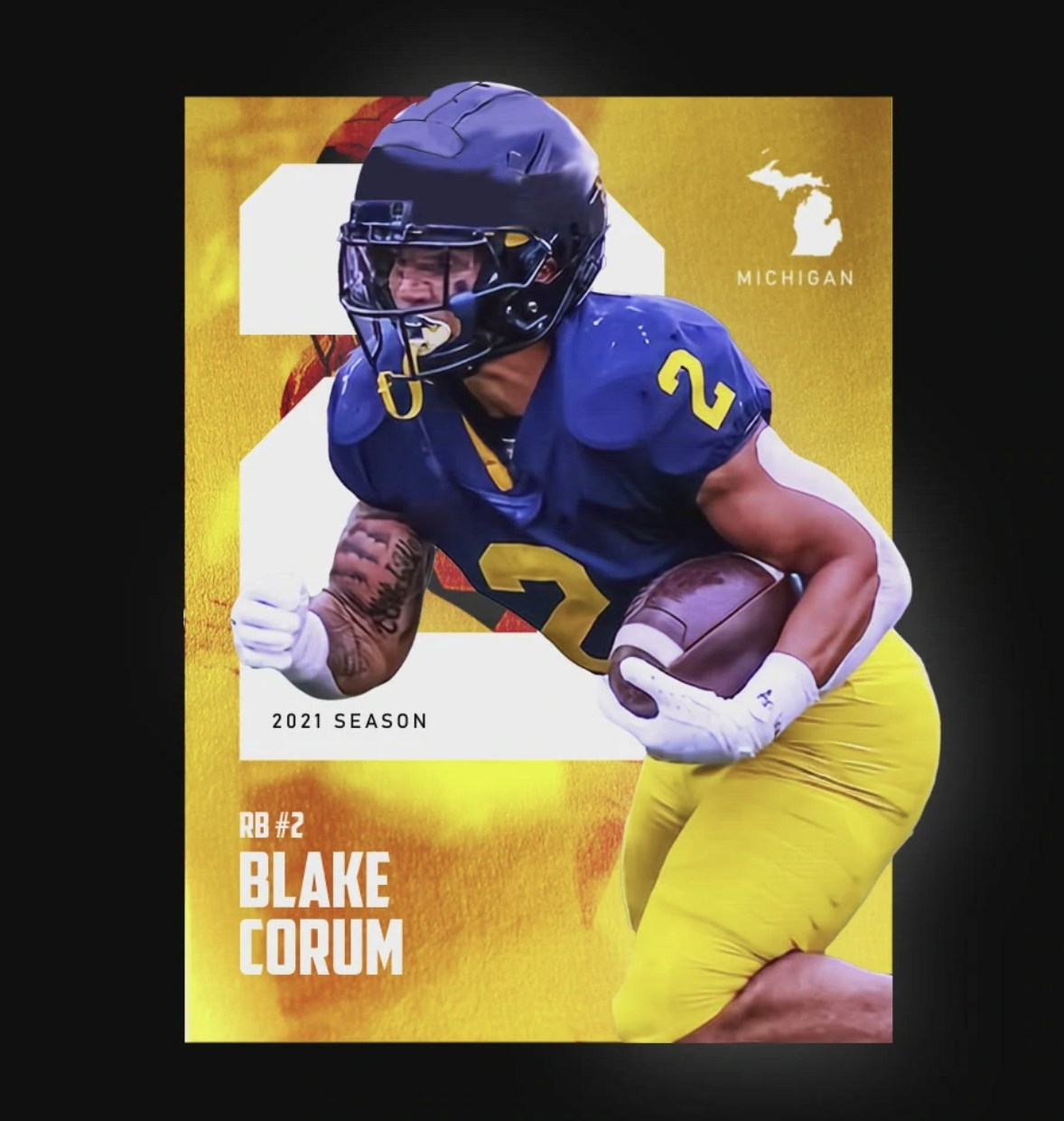 Blake Corum's NFT, notably missing the Michigan logo. (Photo: Draftly)