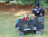 <p>Holy heist, Batman! Show off your DIY chops with this <a href="https://justagirlandherblog.com/diy-batmobile/" rel="nofollow noopener" target="_blank" data-ylk="slk:stroller-to-Batmobile;elm:context_link;itc:0;sec:content-canvas" class="link ">stroller-to-Batmobile</a> transformation. Your little ones will absolutely love to go trick-or-treating in style as the dynamic duo.</p>