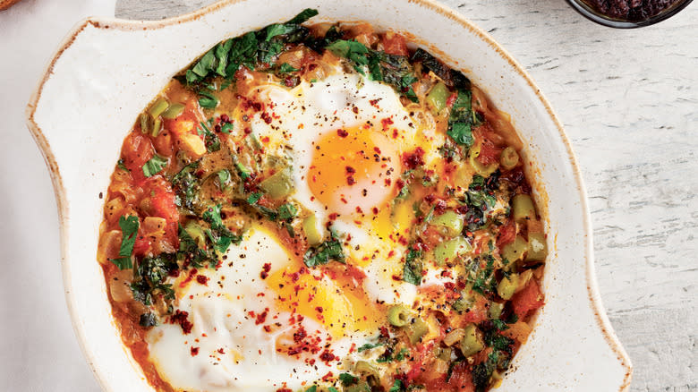 Shakshuka in a serving dish