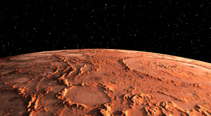 Mars - the red planet. Martian surface and dust in the atmosphere