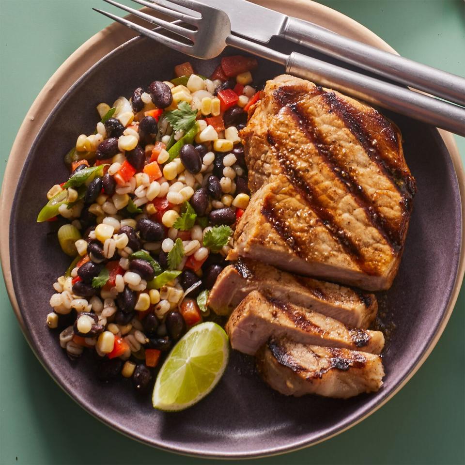 Black Bean Salad with Grilled Pork Cutlets