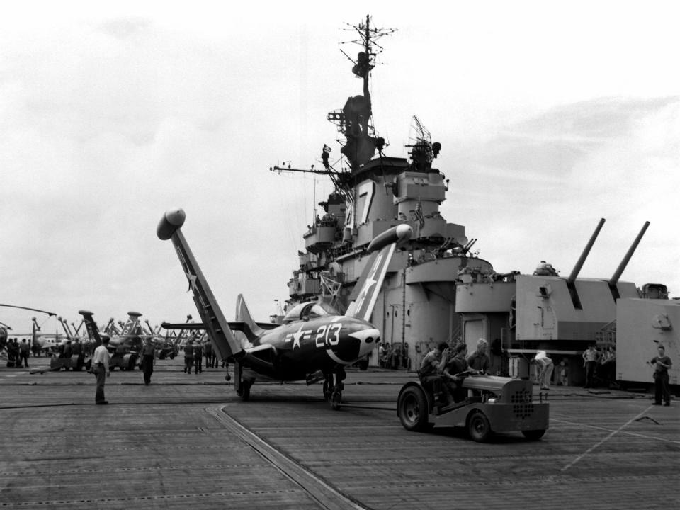 Navy F9F-2 Panther fighter jet aircraft carrier
