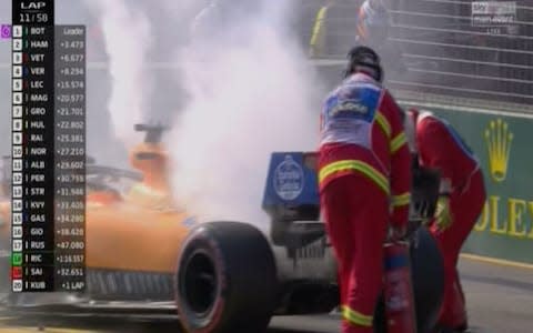 Carlos Sainz's hopes go up in smoke - Credit: SKY SPORTS F1