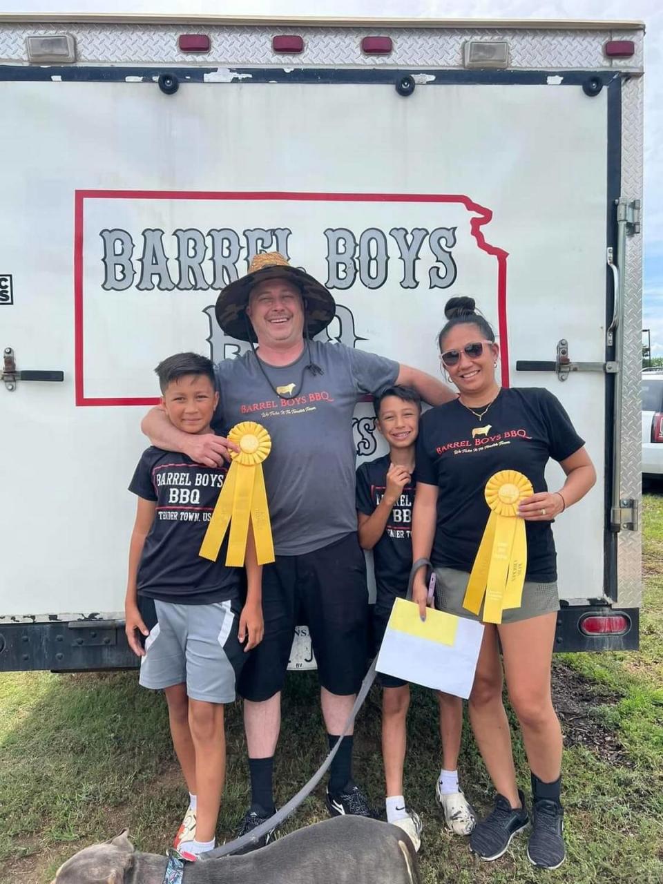 Buddy King’s family — wife Joana, right, and sons Rainen and Chase — often travel with him on the barbecue competition circuit. Courtesy photo