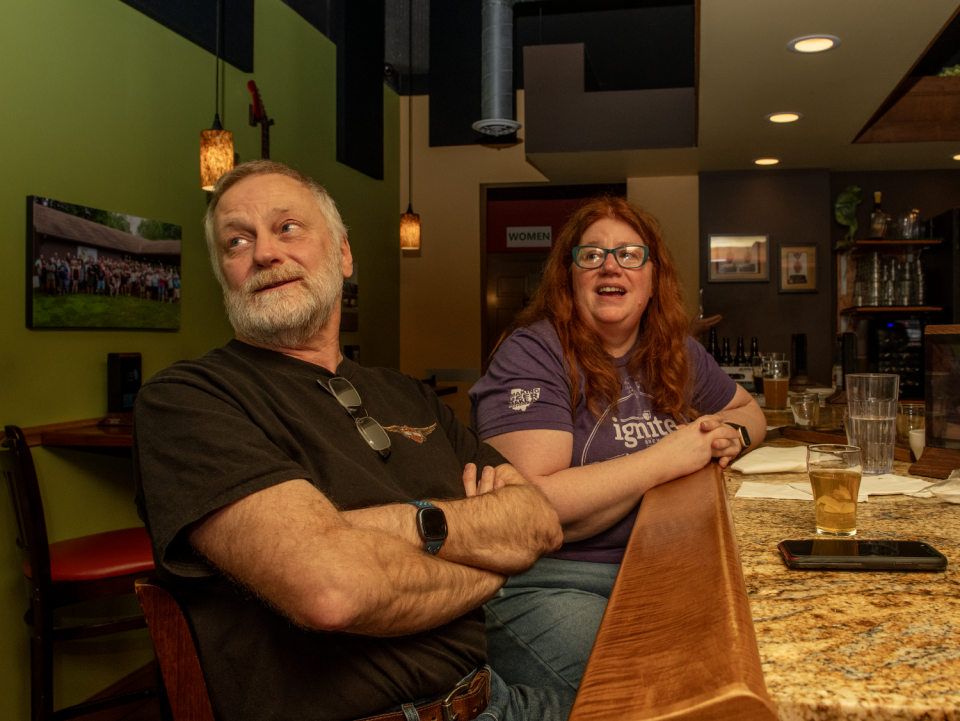 Larry and Pam Rapsard enjoy a late lunch at Hoppin' Frog on March 8.