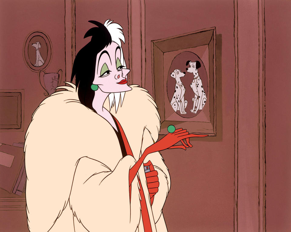 Cruella de Vil in the animated version of 101 Dalmatians