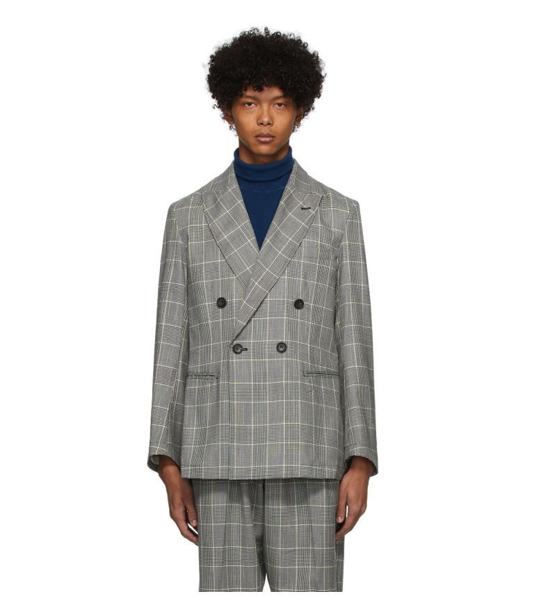 Kasuri Wool Glen Check Double Breasted Dud Jacket