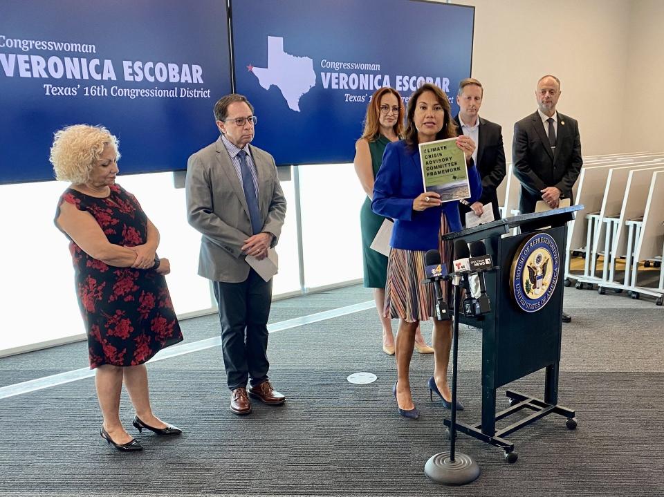 U.S. Rep. Veronica Escobar, D-El Paso, presents the framework for her Climate Crisis Advisory Committee during a news conference Tuesday, Aug. 15, 2023, in Downtown El Paso.