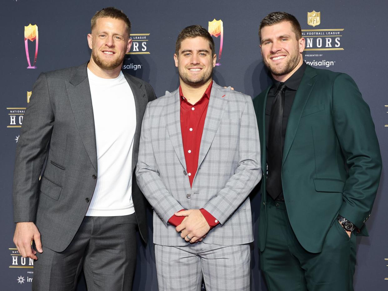 J.J. Watt, Derek Watt, and T. J. Watt attend the 11th Annual NFL Honors at YouTube Theater on February 10, 2022 in Inglewood, California