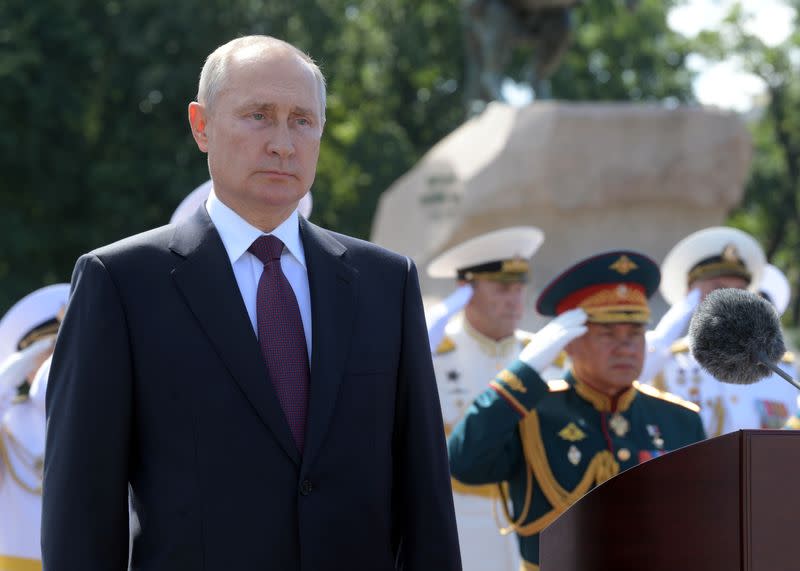 Russia's President Putin attends the Navy Day parade in Saint Petersburg