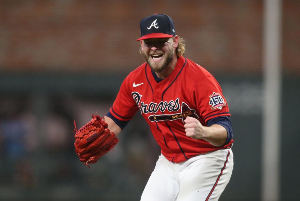 Braves reliever A.J. Minter in the sixth inning of Game 3.