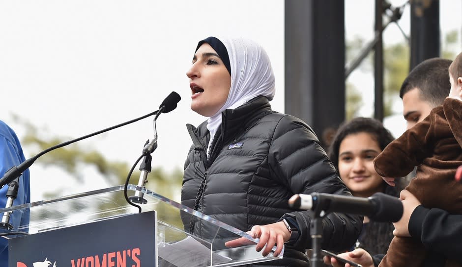 Women's March organizer Linda Sansour speaks to thousands