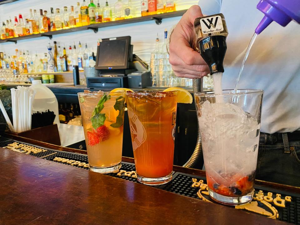 Grain Craft Bar + Kitchen has a few mocktails on the menu. Flavors include Strawberry Basil Lemonade, Berry Blast and Peach Guava Tea.