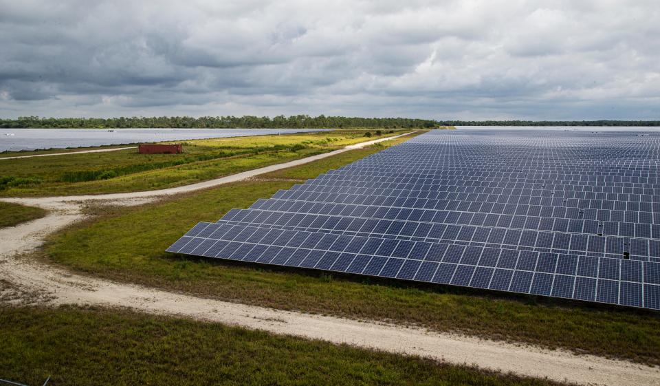 The solar panel field at Babcock Ranch can be viewed from a viewing platform. An unveiling was held for the new solar ranch building at Babcock Ranch on Monday, April 22, 2024. The solar panel field at the ranch is now open to the public. People who tour the ranch will have the opportunity to learn about solar power and how it is harnessed with interactive displays among other things.