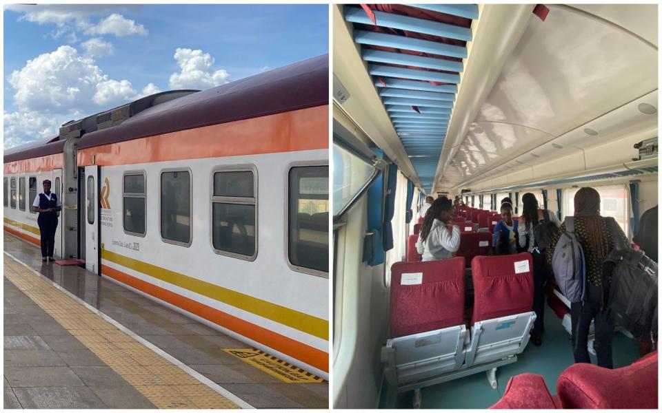 The train at Nairobi Station; the first-class carriage of the Nairobi-Voi train