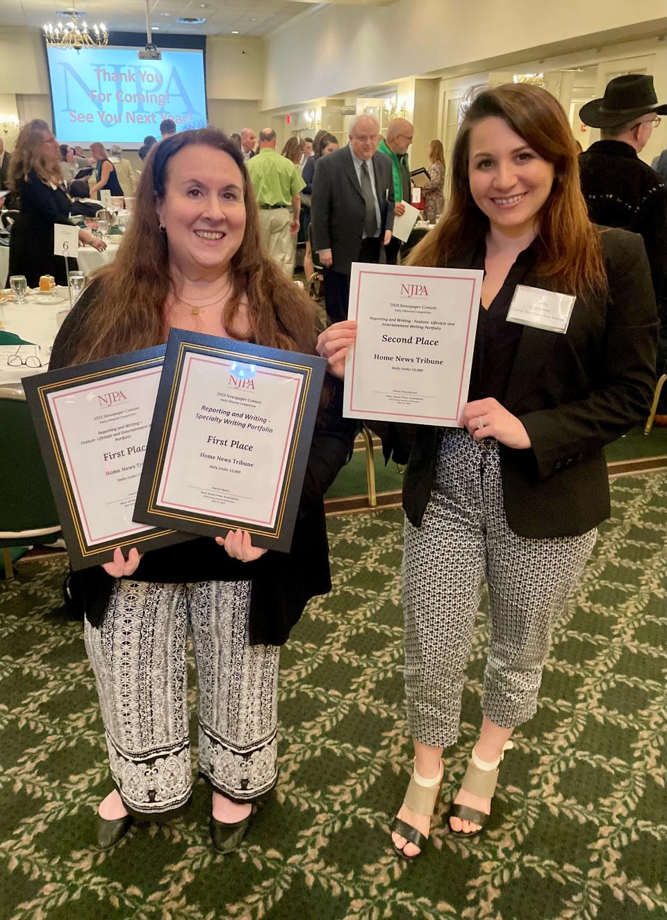 Cheryl Makin, left, and Jenna Intersimone at the New Jersey Press Association awards ceremony on April 25, 2024.