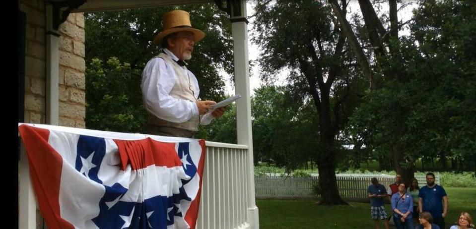 Tim Talbott read the Declaration of Independence at a past Fourth of July event at the Mahaffie Stagecoach Stop and Farm in Olathe. Readings will again be part of Mahaffies’ Independence Day Celebration on July 1.