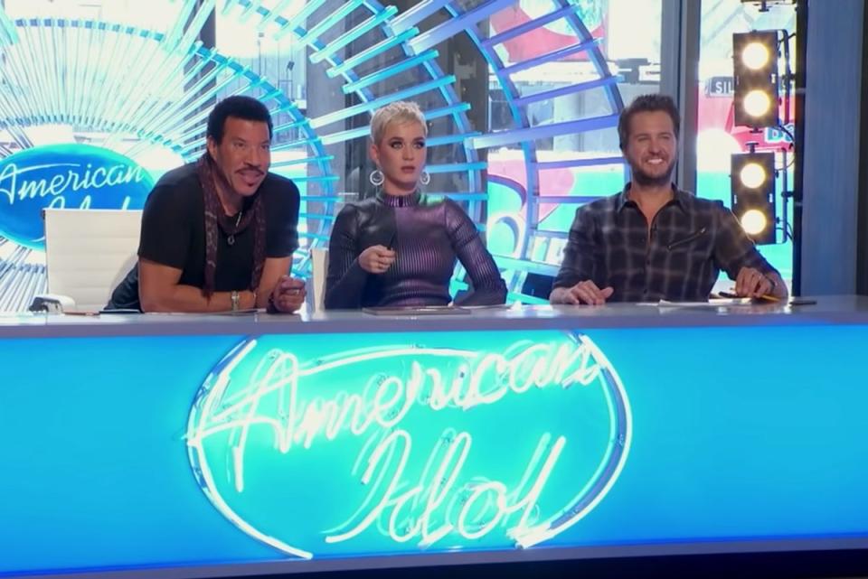 Perry alongside her fellow judges on ‘Idol' (ABC)