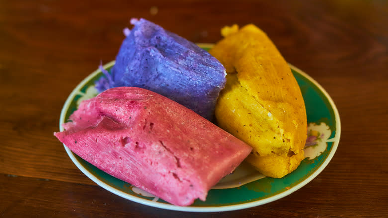 colorful tamales on plate