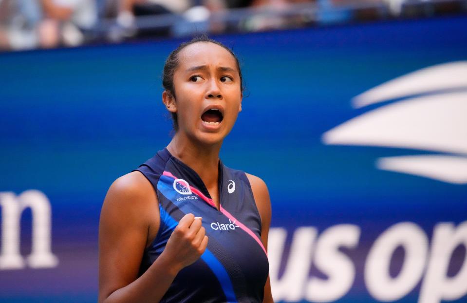 Leylah Fernandez reacts after a tiebreak winner against Elina Svitolina during their Round of 16 match.