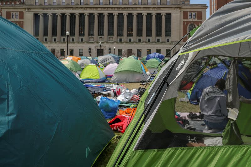 Protests continue at a protest encampment in support of Palestinians at Columbia University