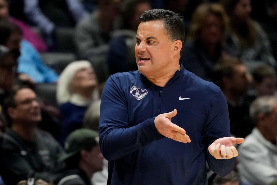 Xavier Musketeers head coach Sean Miller shouts down his bench in the second half of the NCAA Big East basketball game between the Xavier Musketeers and the Butler Bulldogs at the Cintas Center in Cincinnati on Tuesday, Jan. 16, 2024. The Musketeers won 85-71.