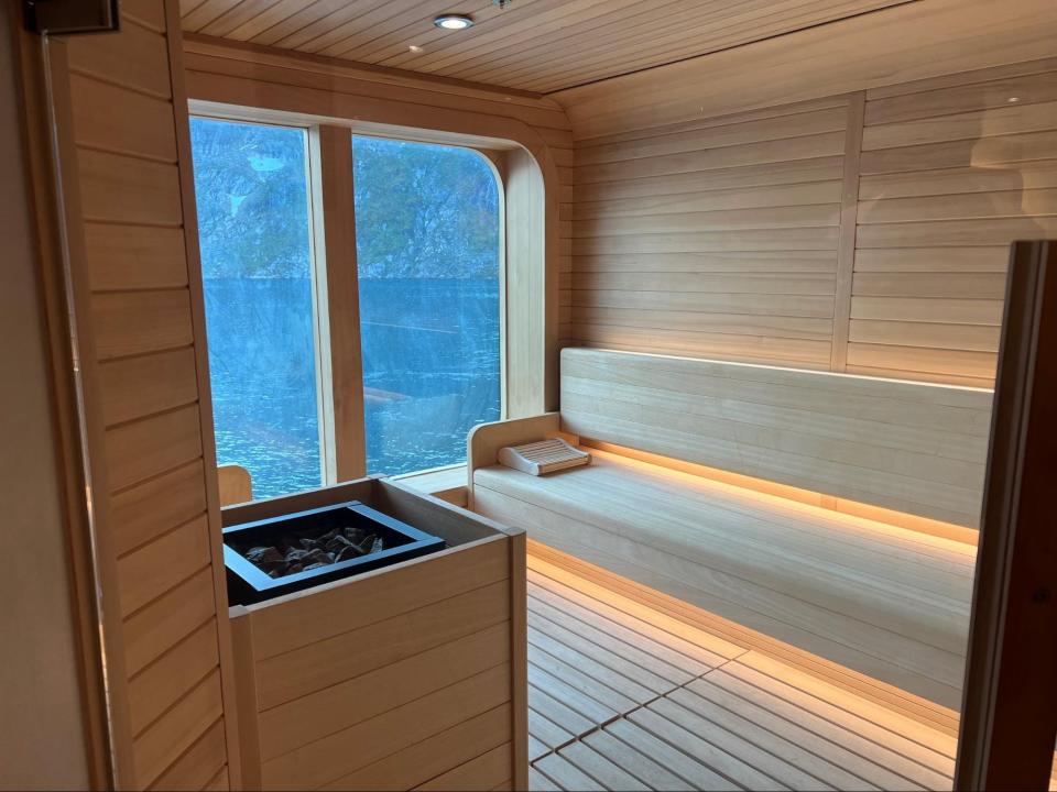 The sauna onboard the ship had beautiful sea views.