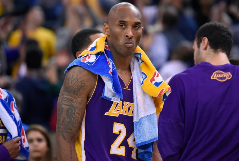 Kobe Bryant of the Los Angeles Lakers, seen during their NBA game against against the Golden State Warriors, at ORACLE Arena in Oakland, California, on November 24, 2015