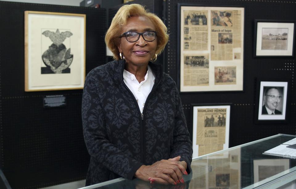 Dot Guthrie stands inside the African American Museum of History & Culture inside Loray Mill Thursday afternoon, Feb. 3, 2022.