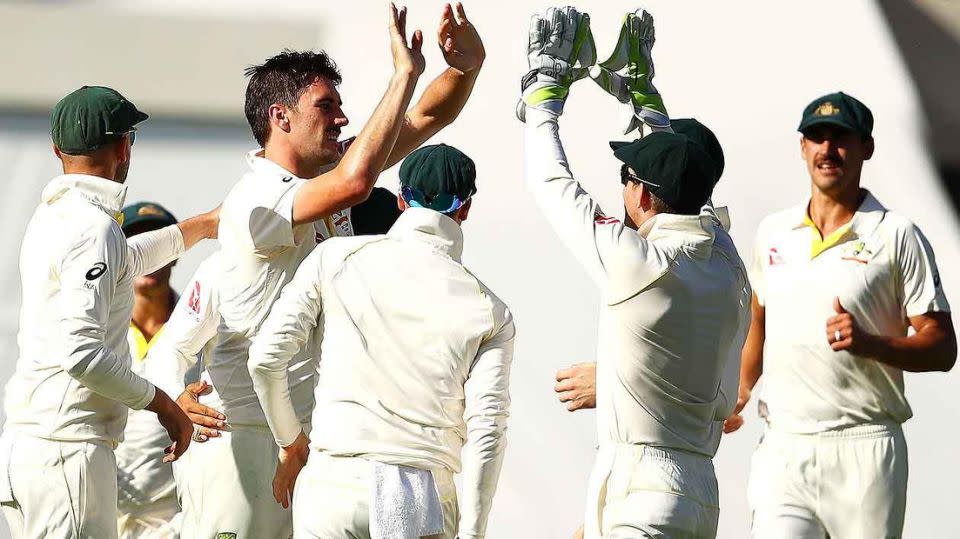 Aussies celebrate Stoneman's wicket. Pic: Getty