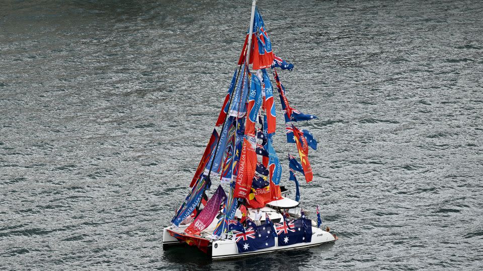 A yacht sails in Sydney Harbor to mark Australia Day on January 16, 2024. - Dan Himbrechts/EFE/Zuma Press