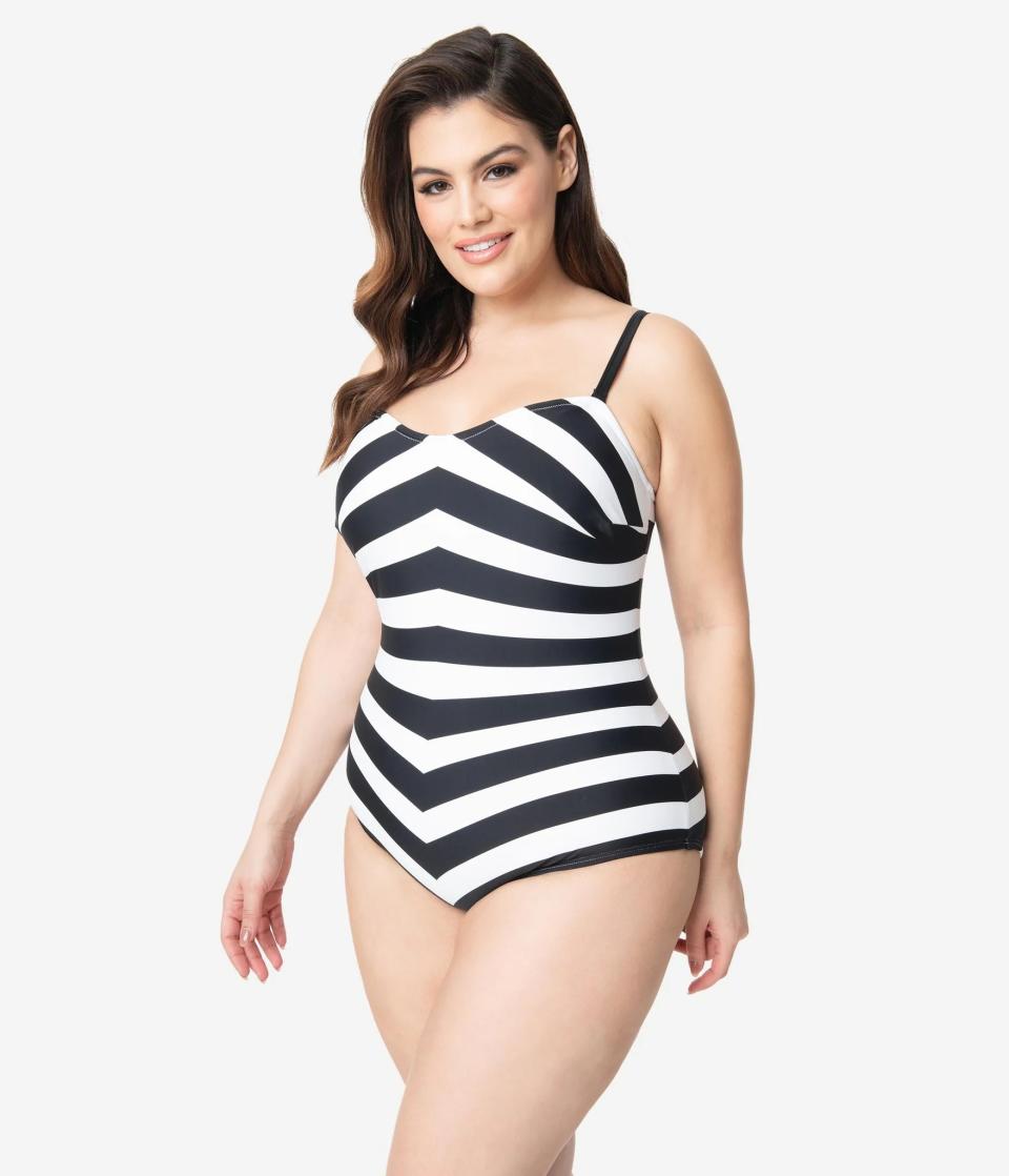 Barbie x Unique Vintage Black & White Chevron Bathing Suit