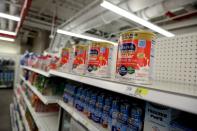 A sign is posted on shelf that holds baby and toddler formula, as nationwide shortages continues, at a Target near Times Square in New York City