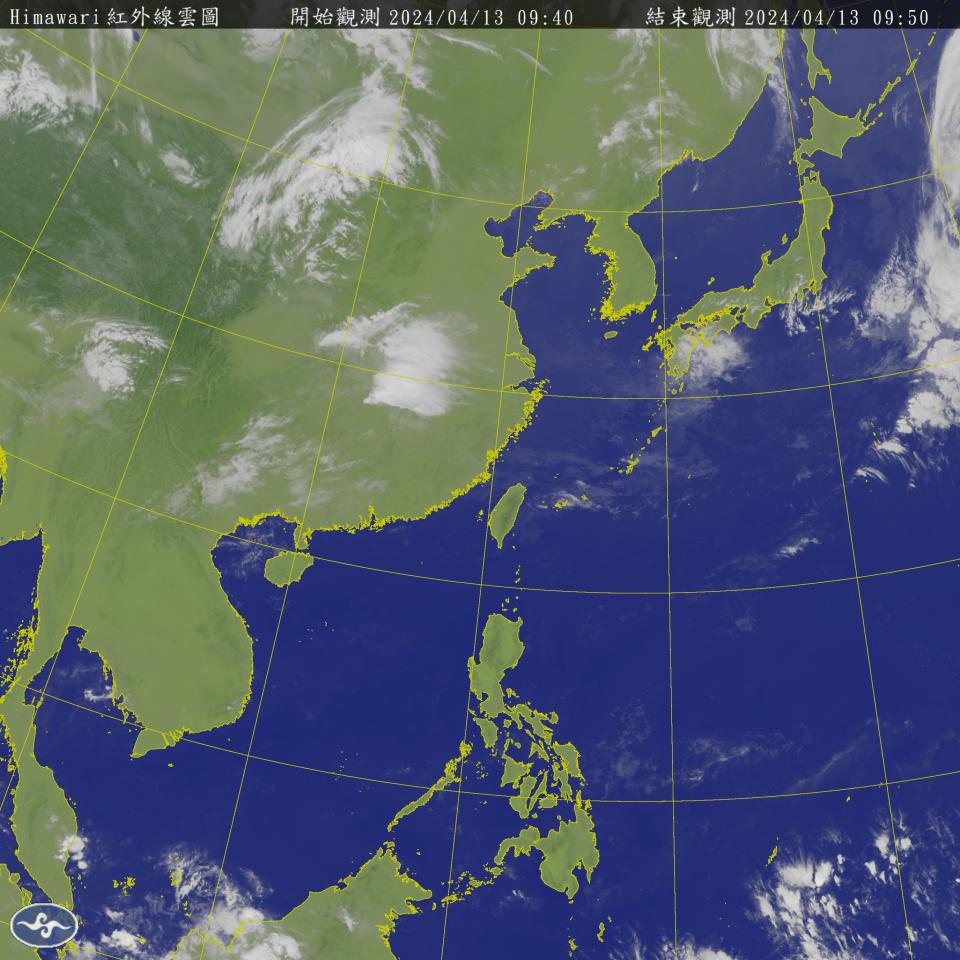 微弱鋒面通過，各地大多為晴到多雲，北臺灣雲量較多、偶有零星陣雨，而花、東地區及金、馬降雨機率較高，局部可能有短暫陣雨甚至雷雨出現，並有較大雨勢發生的機率。（圖：氣象署網站）