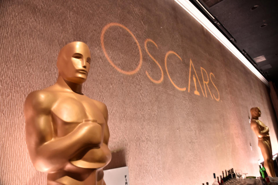 BEVERLY HILLS, CA - FEBRUARY 08:  A view of the Oscars logo at the 88th Annual Academy Awards nominee luncheon on February 8, 2016 in Beverly Hills, California.  (Photo by Alberto E. Rodriguez/Getty Images)